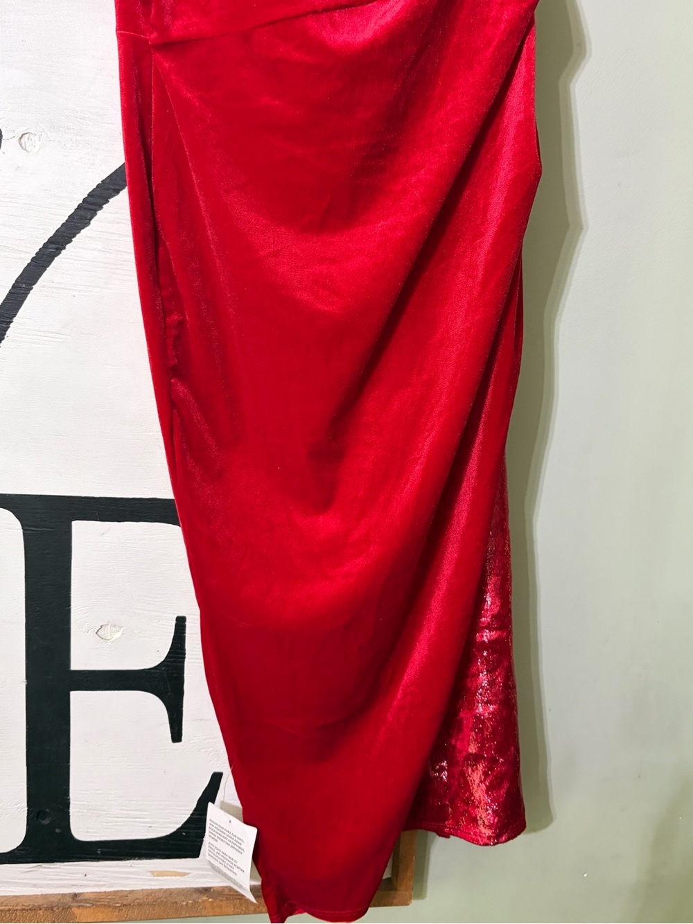 ASOS Red One-Shoulder Velvet Draped Evening Dress - Picture 9 of 9